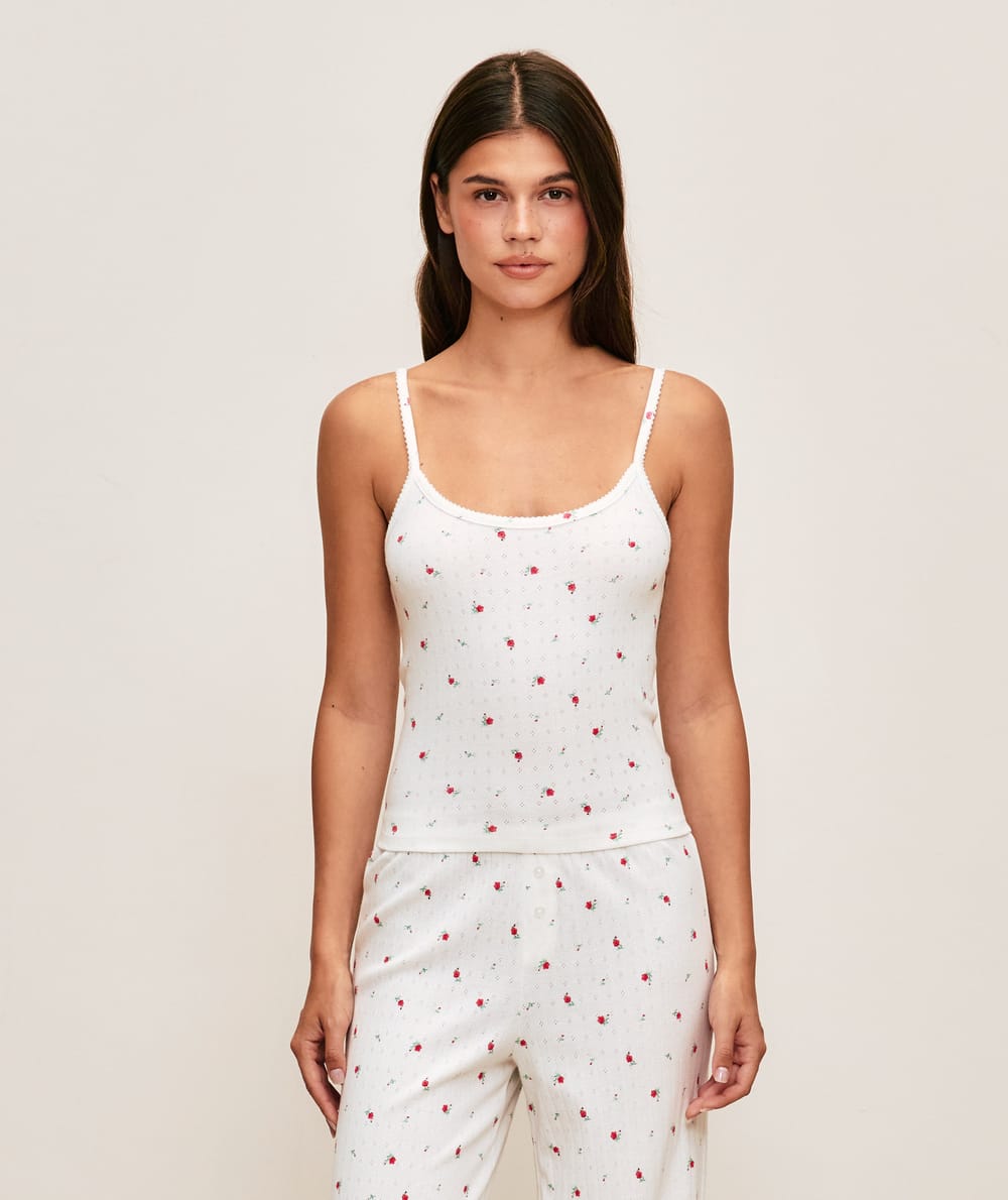 Lace tank top with flower print;