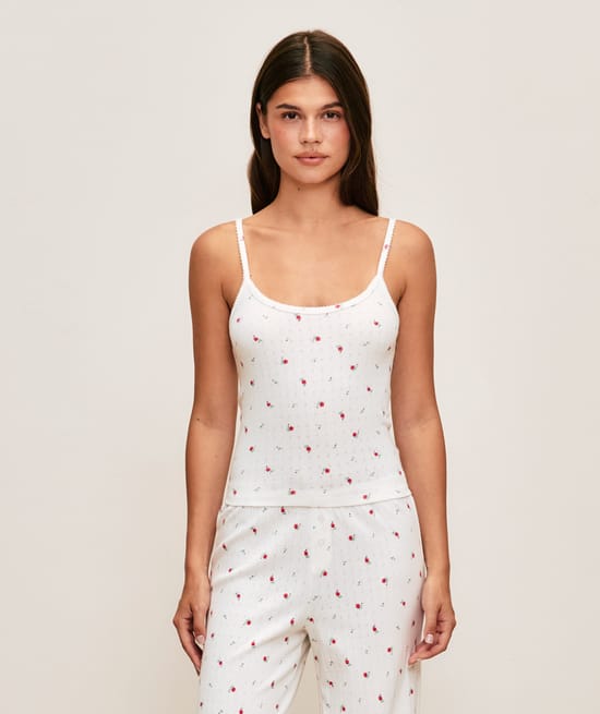 Lace tank top with flower print;