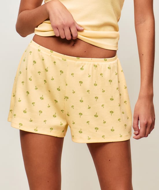 Palm print ribbed jersey shorts;