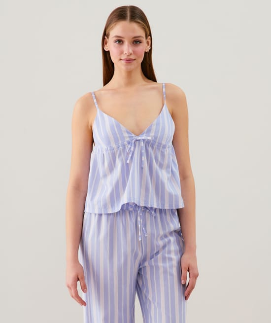 Top en coton &agrave; rayures;