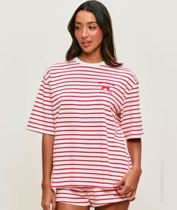Thick jersey striped T-shirt with Hello Kitty embroidery;