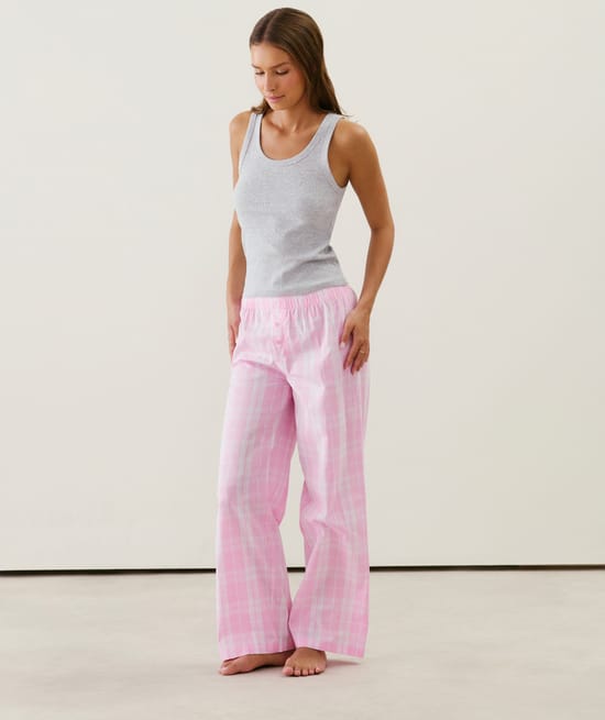 Pantalón de cuadros de algodón;