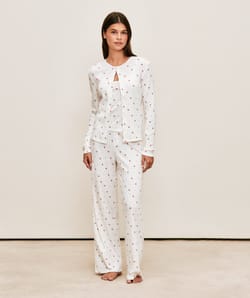 Cardigan en pointelle &agrave; imprim&eacute; fleurs;