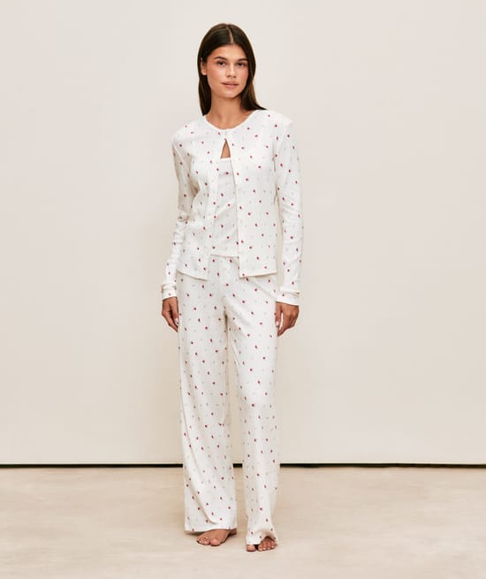 Cardigan en pointelle &agrave; imprim&eacute; fleurs;