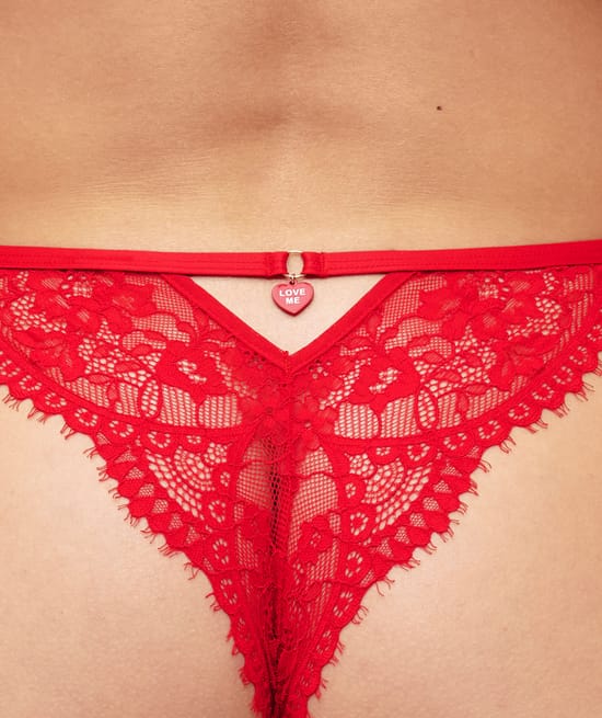 Mesh and lace thong "Love me;