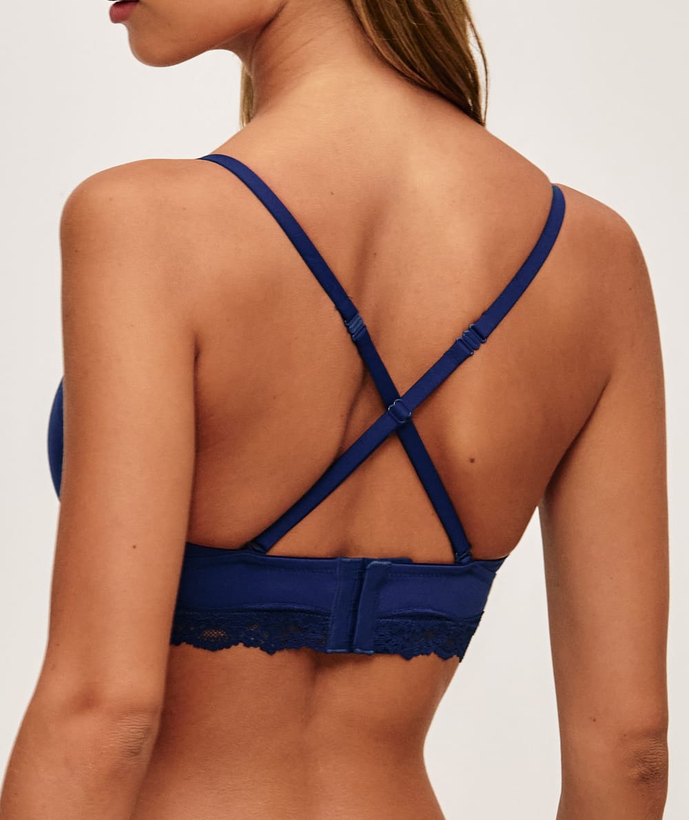 Triangle bra in microfiber and lace;
