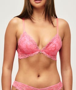 Floral lace push-up triangle bra with flower jewel;