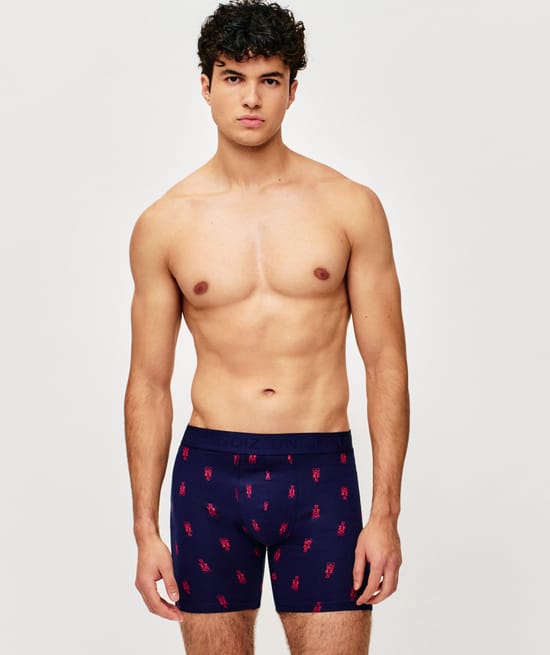 Cotton boxer shorts with lobster print;