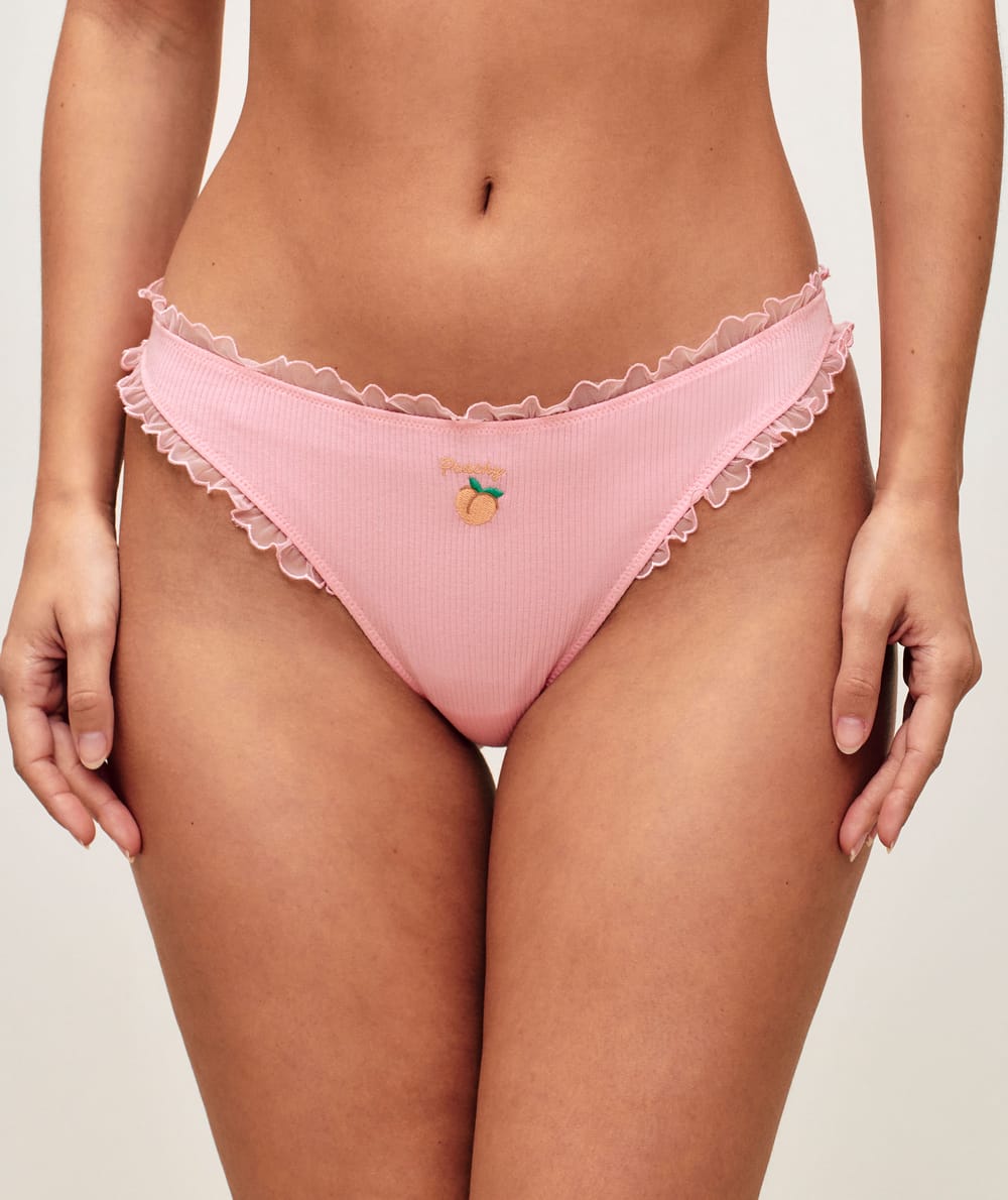 Cotton thong embroidered peach 'Peachy';