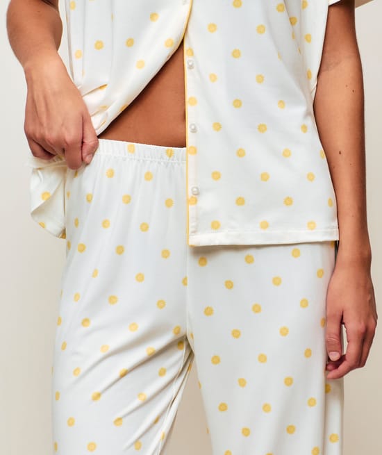Set chemise &agrave; manches courtes et pantalon en jersey &agrave; pois jaunes;