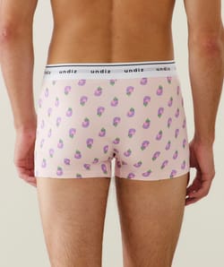 Purple patterned boxer shorts;