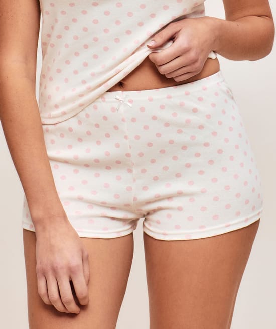 Polka dot jersey shorts;