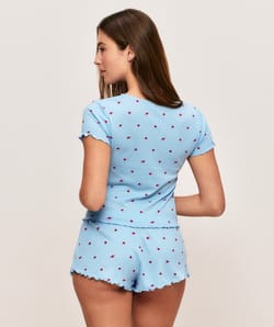 Short en jersey c&ocirc;tel&eacute; motifs c&oelig;urs;