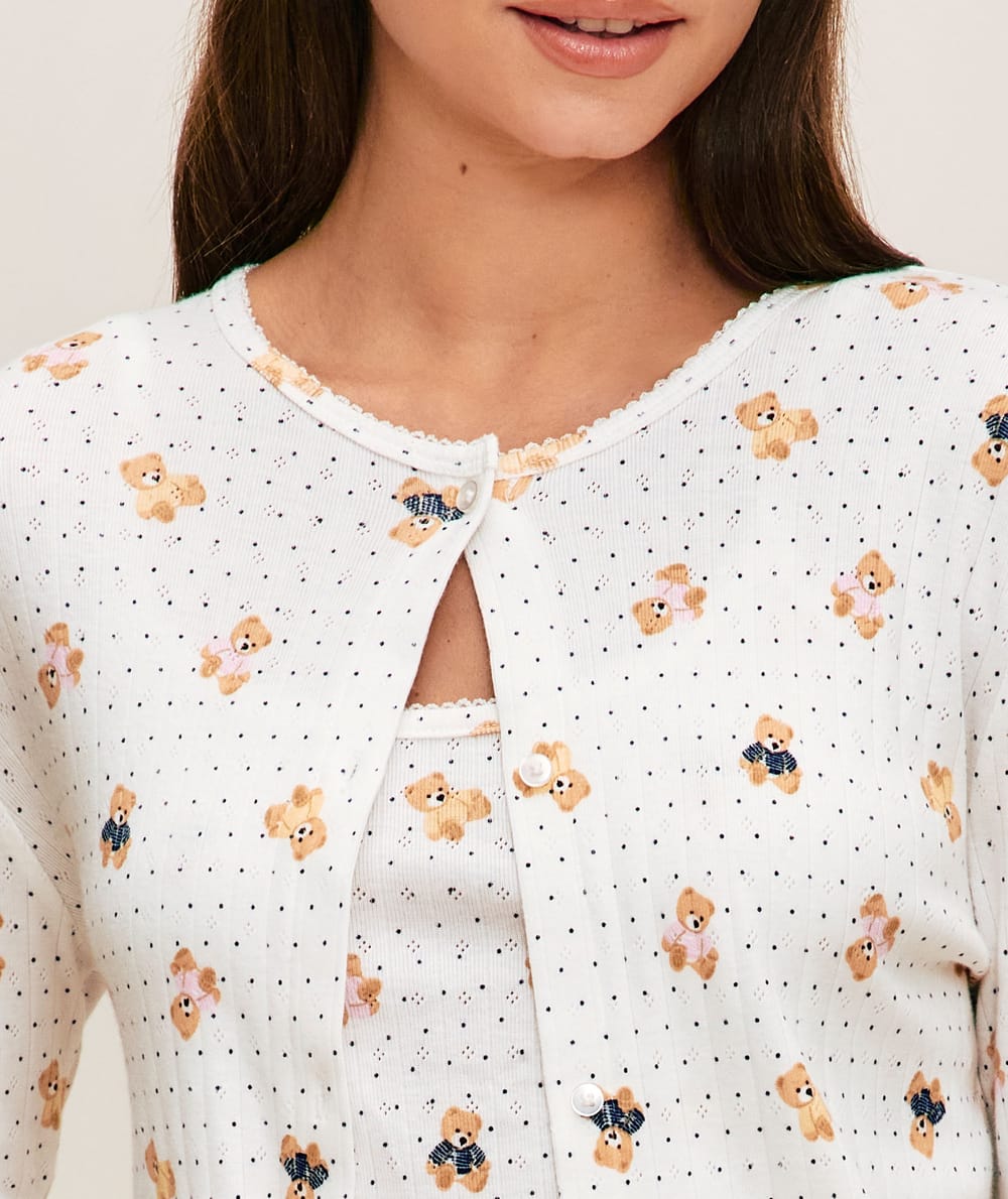 Bear print jersey T-shirt cardigan;