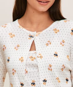 Bear print jersey T-shirt cardigan;