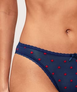 Mesh panties with embroidered hearts;