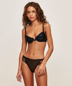 Soutien-gorge push-up en mesh et broderie florale;