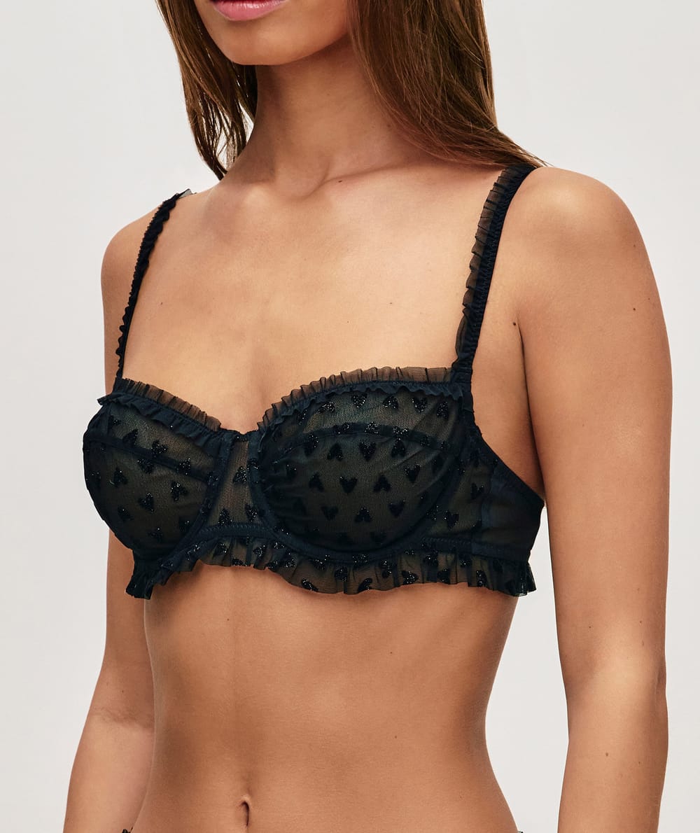 Balconette bra in heart mesh;