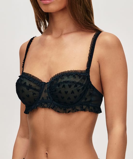 Balconette bra in heart mesh;