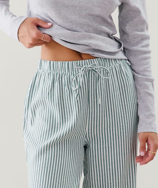 Striped flannel trousers;