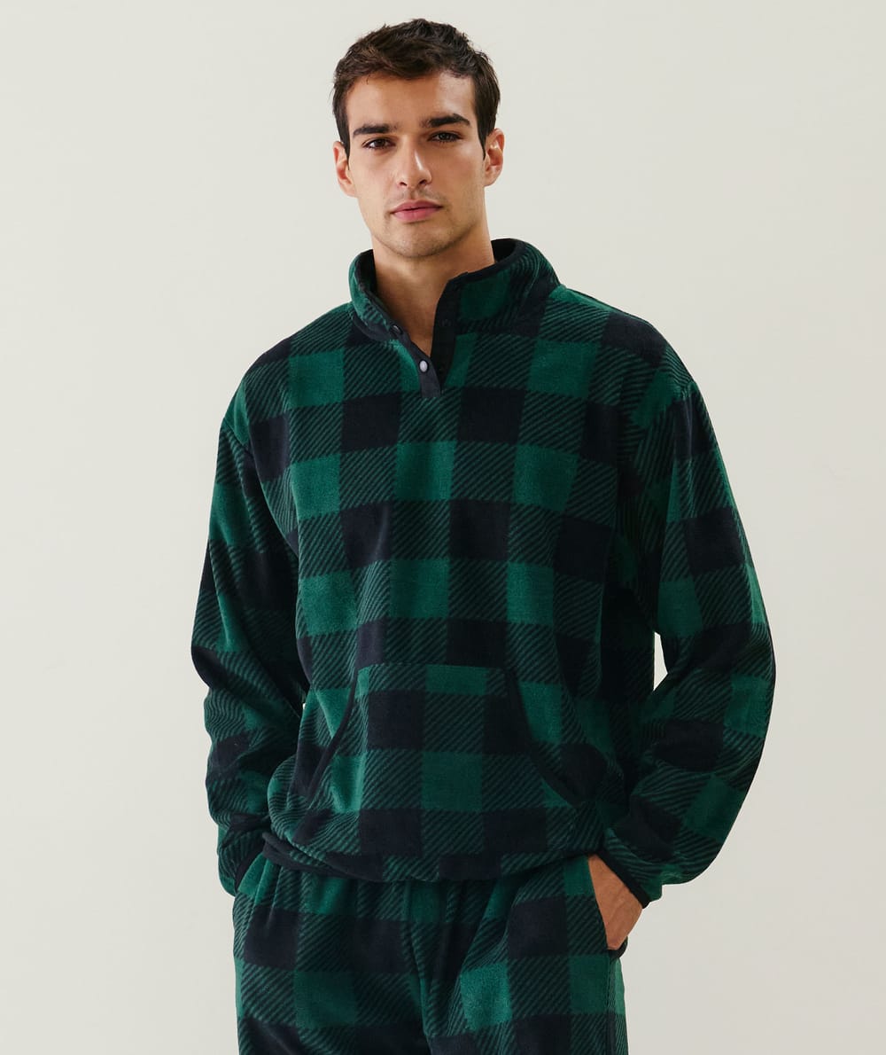 Checked fleece sweatshirt;