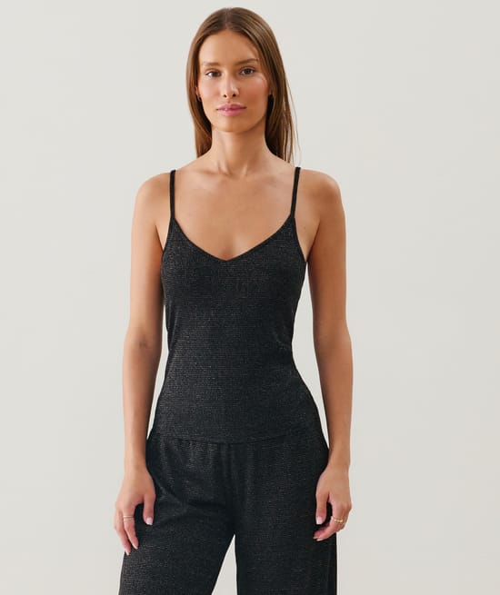 Top de tirantes acanalado con lurex;