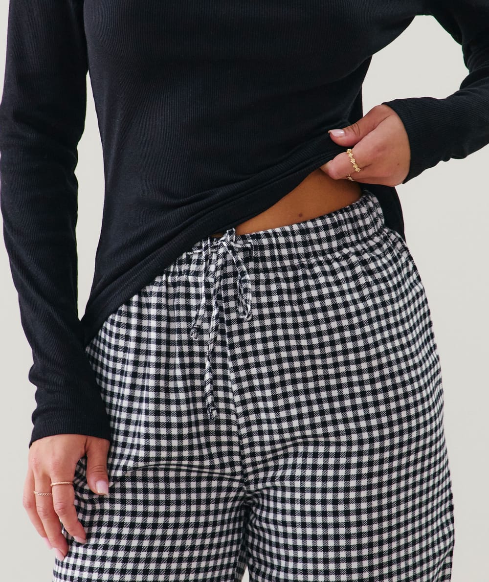 Checked flannel trousers;