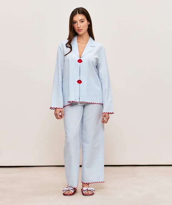 Straight cotton striped trousers;