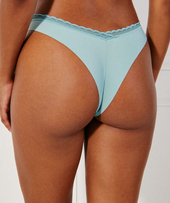 Microfibre and lace tanga briefs;