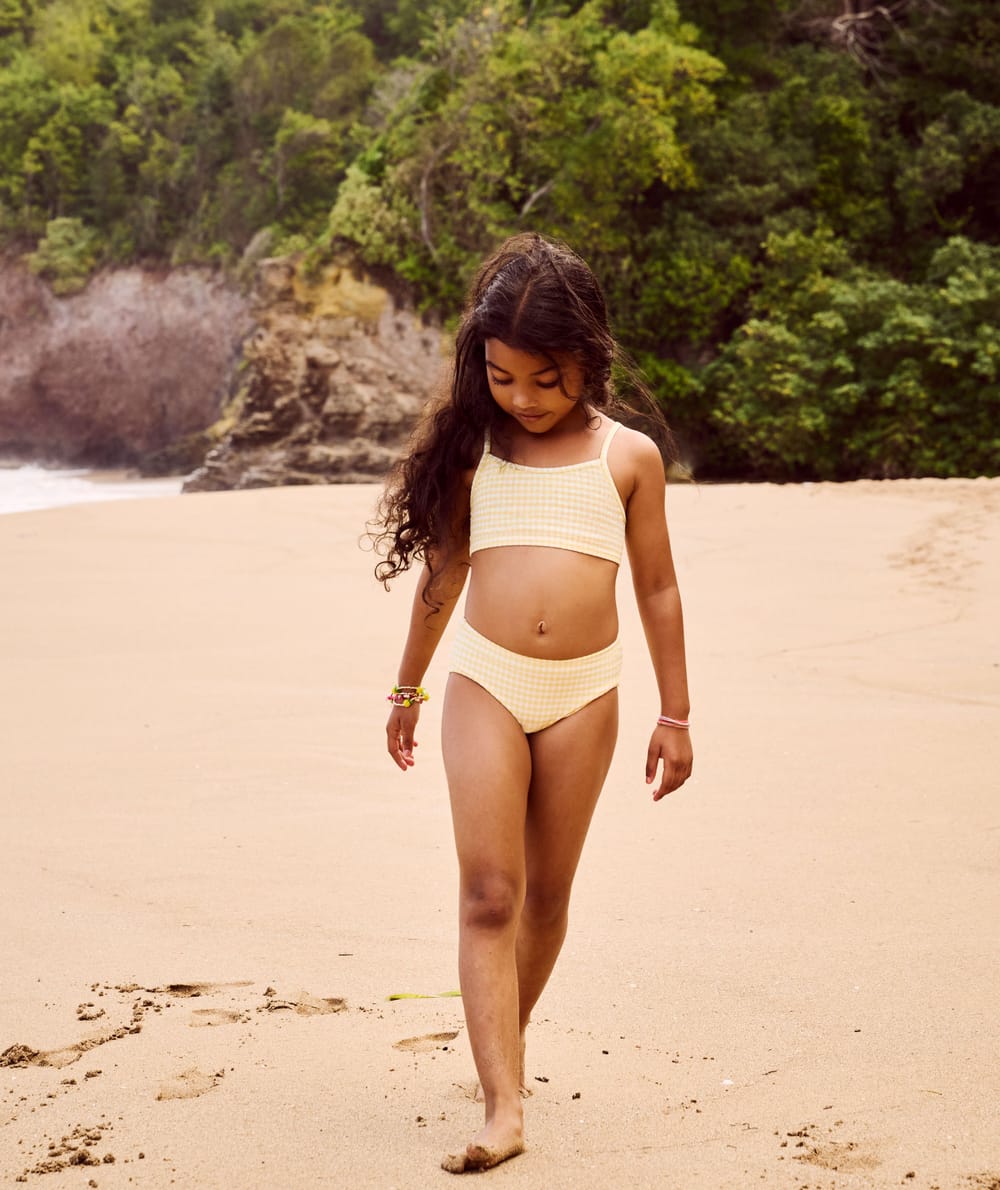 Waffle check pattern swimsuit set;