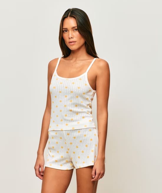 Short in printed pointelle sun;