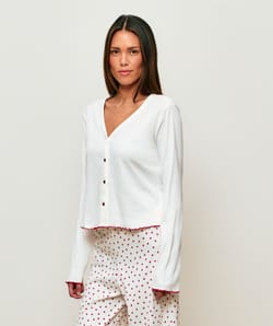 Ribbed jersey cardigan top;