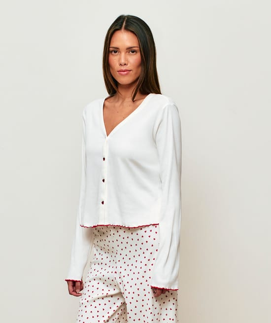 Ribbed jersey cardigan top;