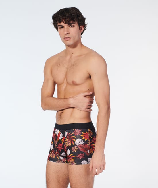 Boxershort met doodshoofdenmotieven van microvezel;