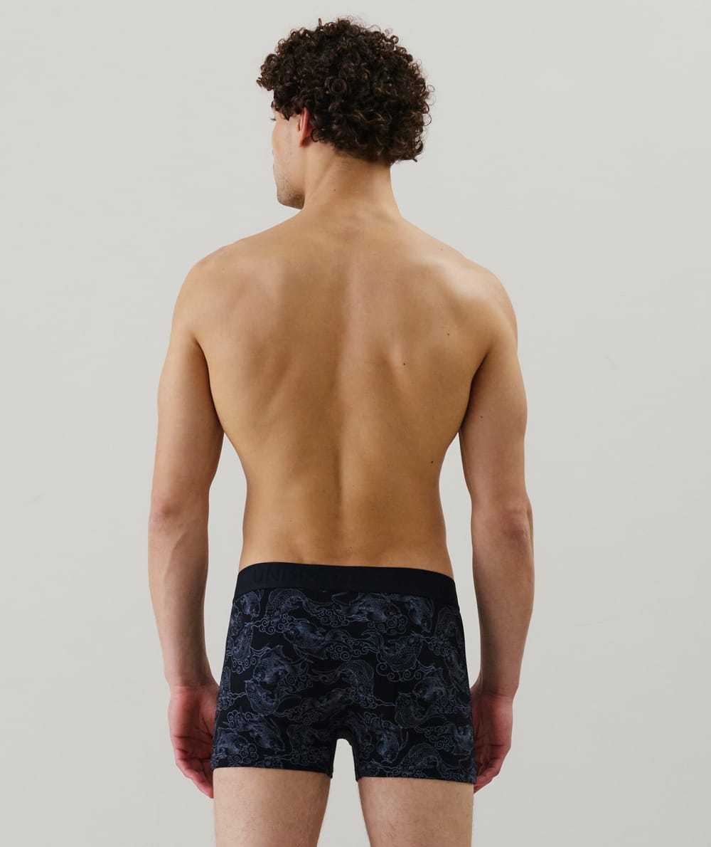 White patterned boxer shorts;