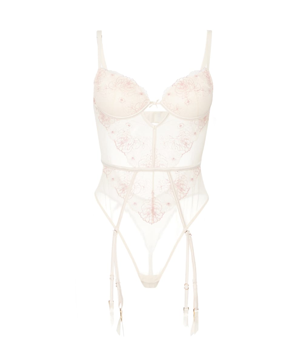 Body ampliforme de encaje y bordados;