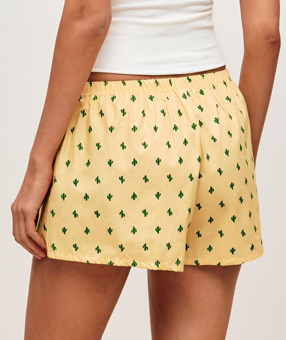 Pantalones cortos en popel&iacute;n de algod&oacute;n impreso de cactus;