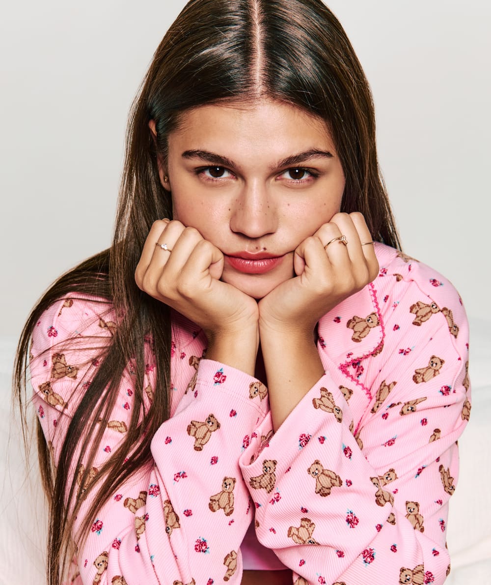 Ribbed jersey shirt with teddy bear pattern;