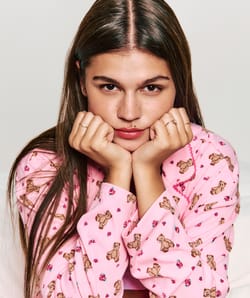 Ribbed jersey shirt with teddy bear pattern;