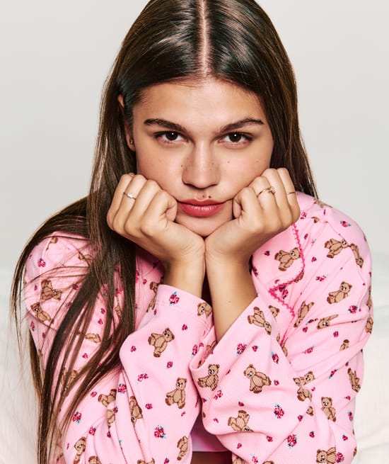 Ribbed jersey shirt with teddy bear pattern;