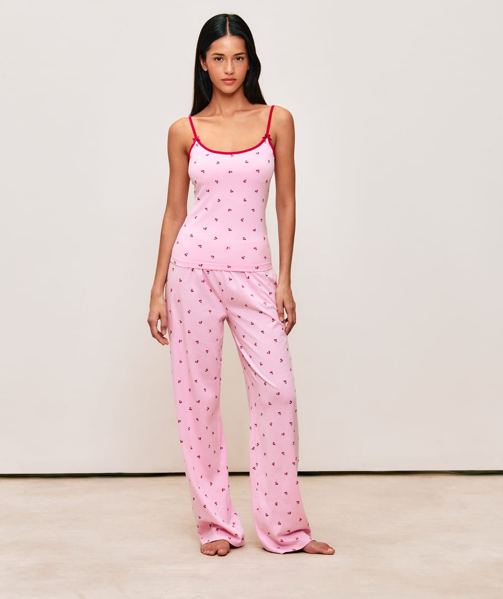 Cherry patterned jersey pants;