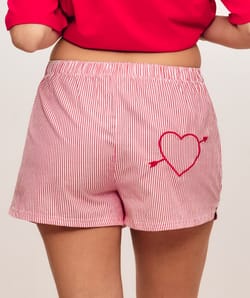 Short en coton &agrave; rayures avec broderie c&oelig;ur;