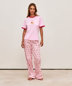 Poplin trousers with vivhy print and pastries;