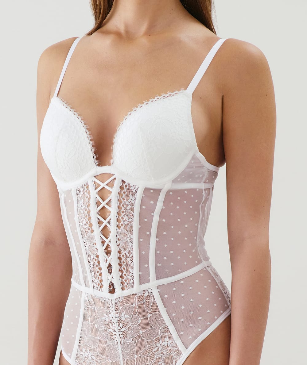 Lace push-up bodysuit;