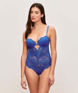 Floral lace push-up bodysuit;