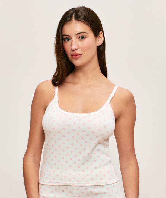 Polka dot jersey cami top;
