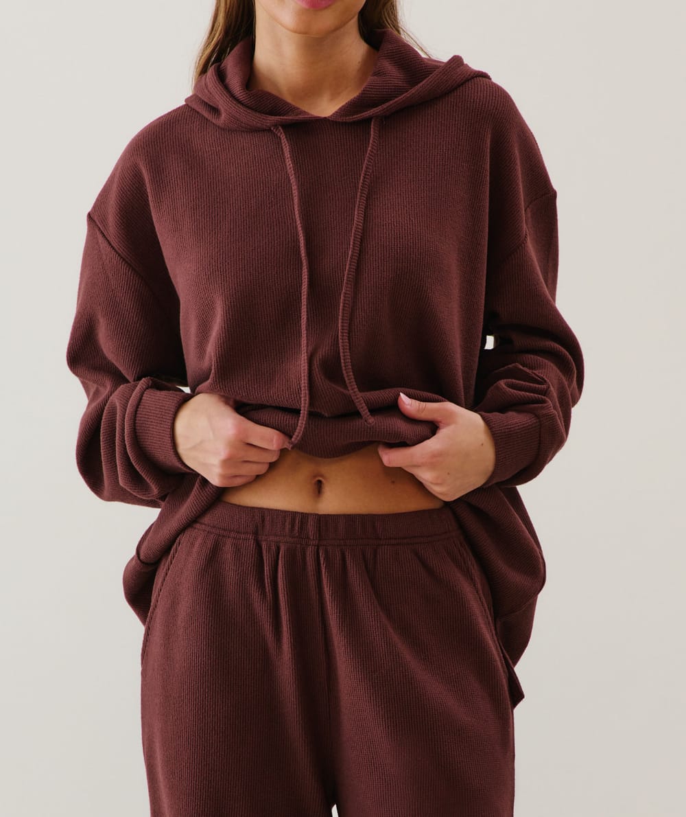 Pantalon en maille côtelé marron;
