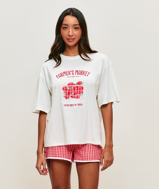 T-shirt manches courtes oversize en jersey imprim&eacute; "Farmer's market";