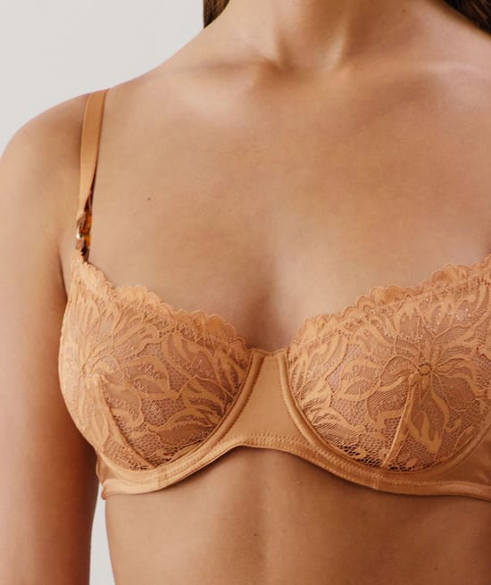Lace balconette bra - light brown;