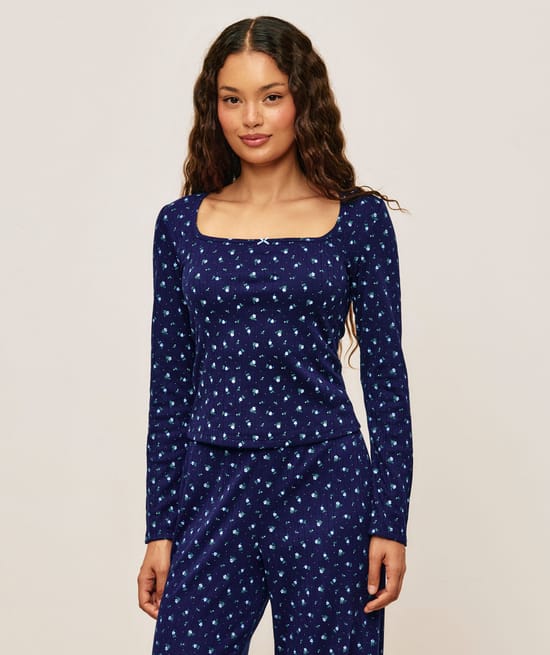 Top manches longues en jersey imprim&eacute; fleurs;